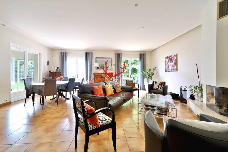 salon avec cheminée à insert salle à manger