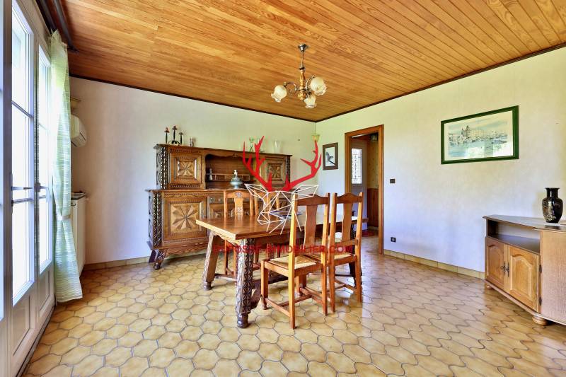 Salle à manger donnant sur une belle terrasse ombragée