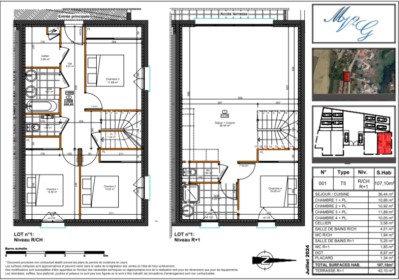 Maison neuve 2025/2026 - Lot 1 : T5 de 107m² - Terrasse 43m² et jardin clos 150m² - Parking couvert 2 places - livraison 1er sem. 2026